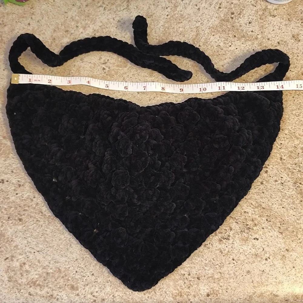 Handmade Black Chunky Wide‎ Yarn Crochet Head Scarf Bonnet NEW